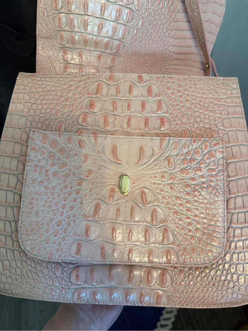 Brahmin Rose Pink Croc-Embossed Top-Handle Bag - Picture 12 of 12